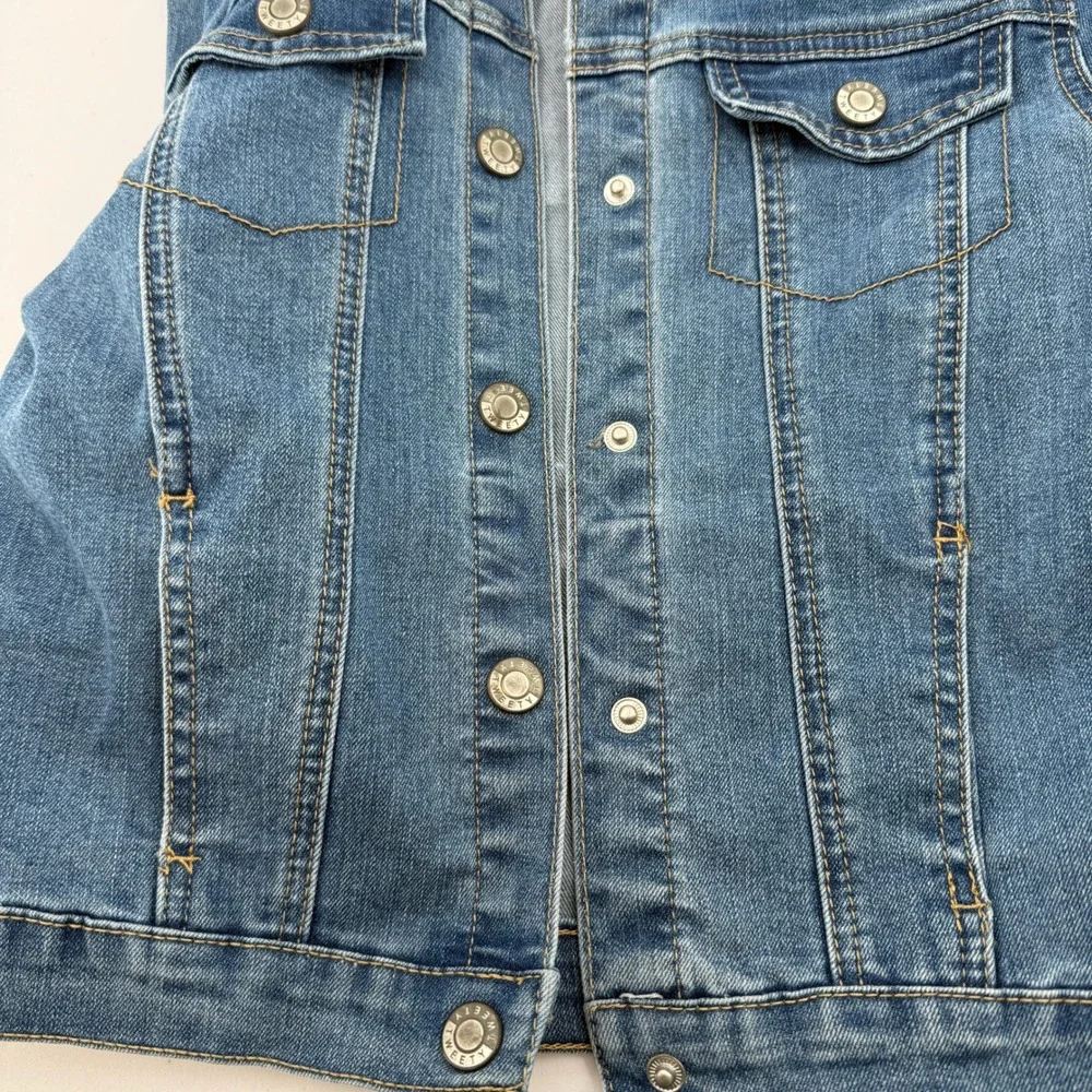Looney Tunes Denim Jacket Girls Size L 10/12 Blue Tweety Bird That's All Folks